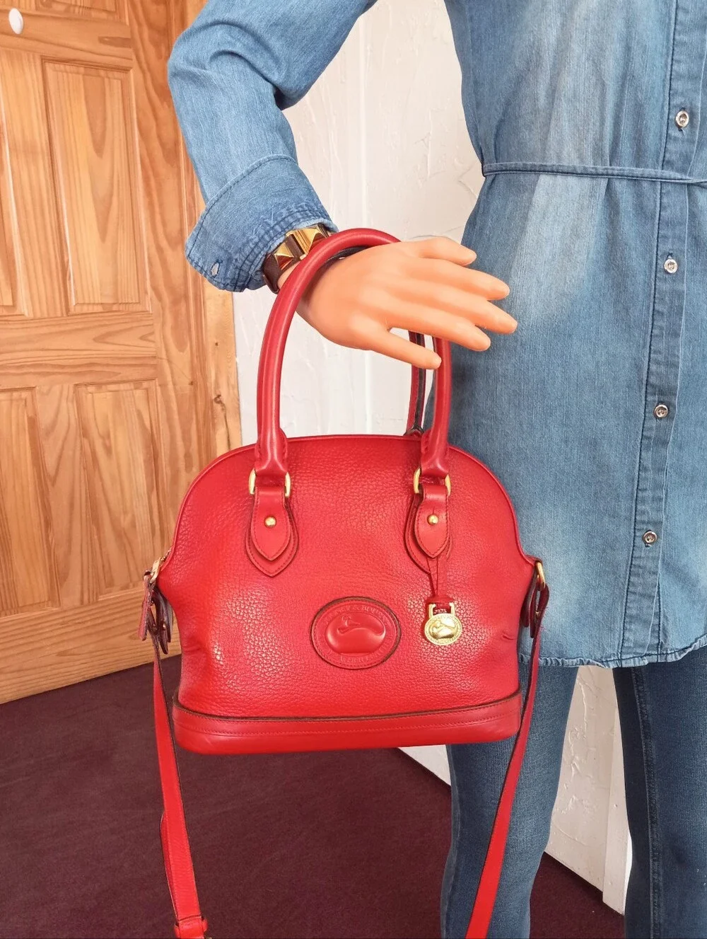 Dooney & Bourke Solid Red Original, 1990s AWL Norfolk, RARE!!!